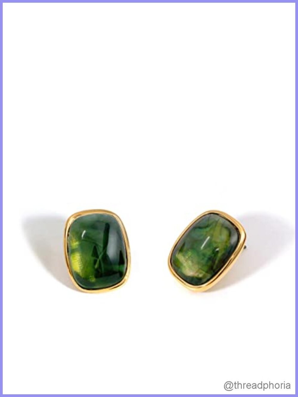 Handcrafted Round Edge Rectangle Stud Earrings, 14K Gold Plated Resin,